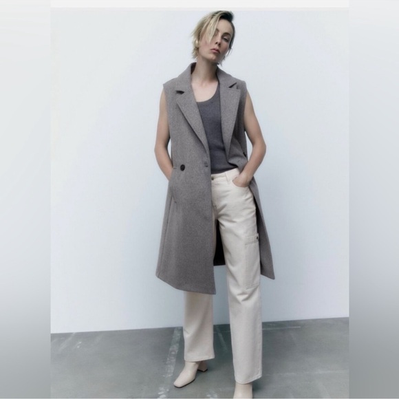 Zara Jackets & Blazers - Zara Long Vest Grey Size Small NEW